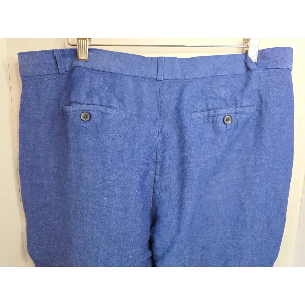Banana Republic Avery Chambray Blue Linen Blend Cropped Trousers Size 14‎